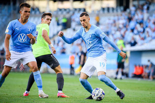 Jonas Knudsen and Veljko Birmancevic of Malmö FF