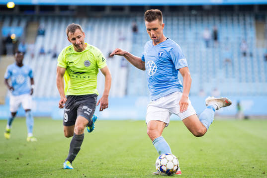 Armands Petersons of Riga and Jonas Knudsen of Malmö FF