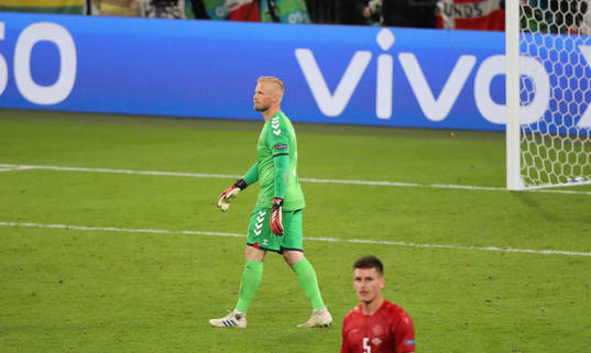 Goalkeeper Kasper Schmeichel of Denmark looks dejected