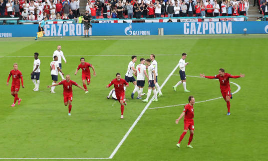 Mikkel Damsgaard of Denmark scores the 0-1 goal