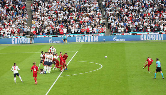 Mikkel Damsgaard of Denmark scores the 0-1 goal