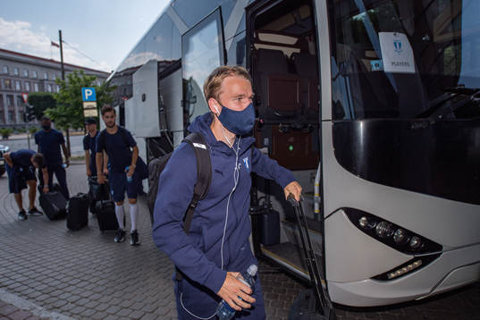 Oscar Lewicki of Malmö FF arrives at the hotel