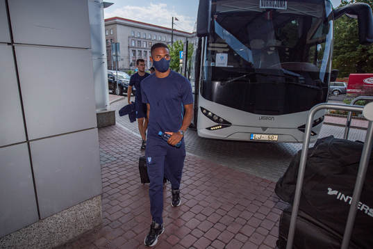 Amin Sarr of Malmö FF arrives at the hotel