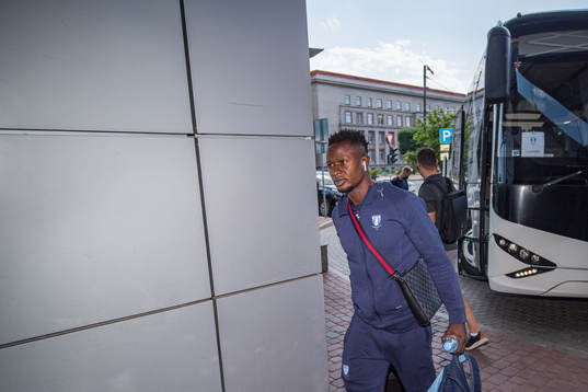 Bonke Innocent arrives at the hotel