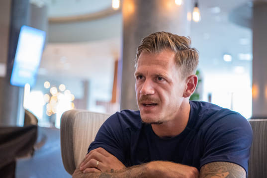 Goalkeeper Johan Dahlin of Malmö FF is being interviewed