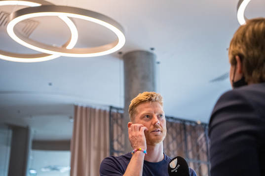 Anders Christiansen of Malmö FF is being interviewed