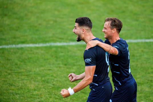 Antonio Colak and Eric Larsson of Malmö FF celebrate the