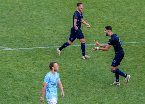 Eric Larsson and Antonio Colak of Malmö FF celebrate the