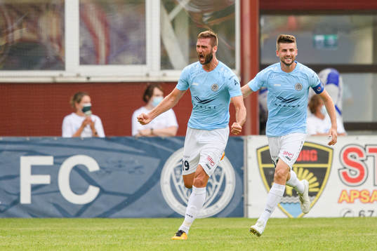 Ivan Paurevic and Nedeljko Piscevic of Riga celebrate the
