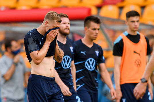Felix Beijmo of Malmö FF looks dejected