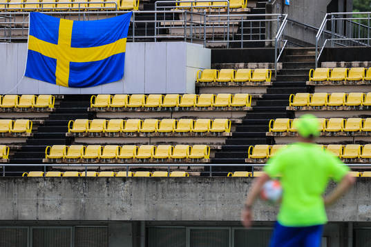 A Swedish flag in the stands at the Swedish national
