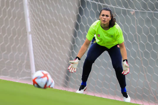 Goalkeeper Zecira Musovic of the Swedish national women’s