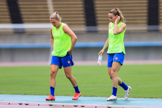 Jonna Andersson and Kosovare Asllani of the Swedish