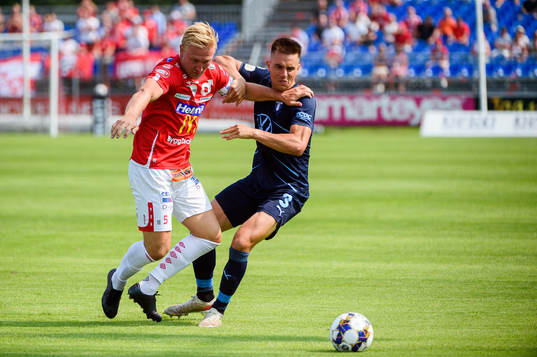 Degerfors Oliver Ekroth och Malmö FFs Jonas Knudsen