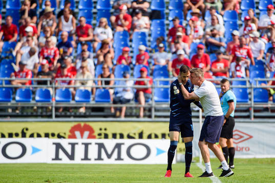 Malmö FFs Veljko Birmancevic och tränare Jon Dahl