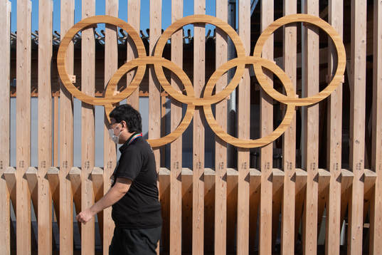 The Olympic Rings outside the Olympic Village