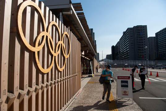 The Olympic Rings outside the Olympic Village