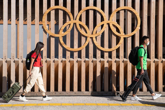 The Olympic Rings outside the Olympic Village