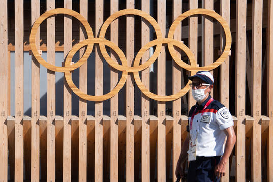 The Olympic Rings outside the Olympic Village