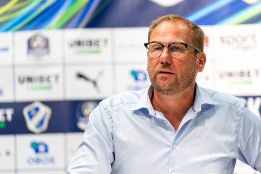 Halmstads manager Magnus Haglund på presskonferensen