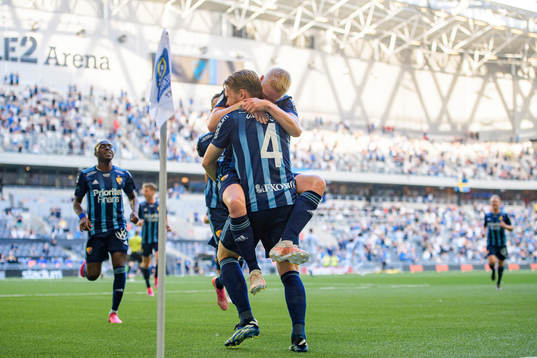Djurgårdens Kalle Holmberg och Jacob Une Larsson jublar