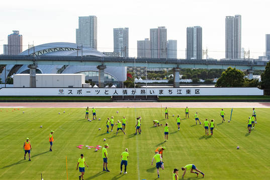 The Swedish national women's football team at a training
