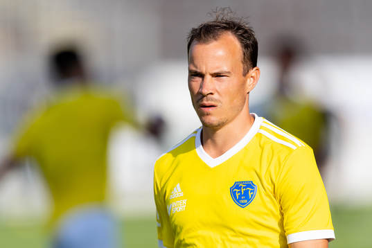 Falkenbergs Anton Wede före fotbollsmatchen i Superettan