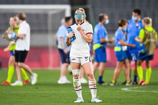 Julie Ertz of USA looks dejected