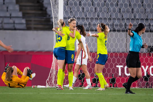 Lina Hurtig of Sweden celebrates