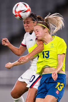 Carli Lloyd of USA and Amanda Ilestedt of Sweden