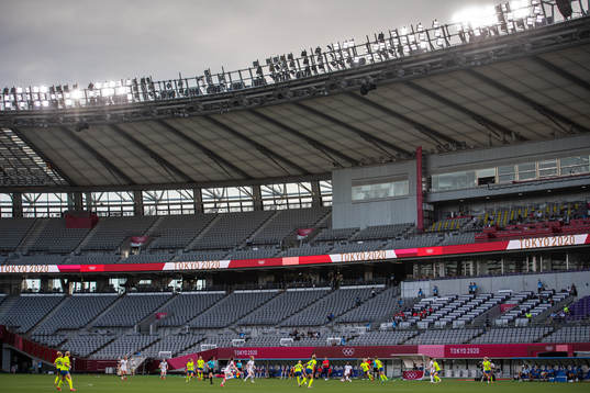 General view over the women's football game between Sweden
