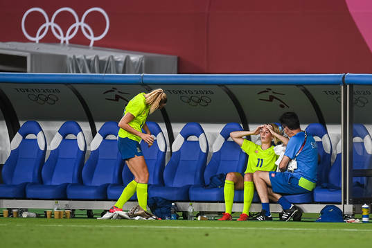 Stina Blackstenius of Sweden in pain