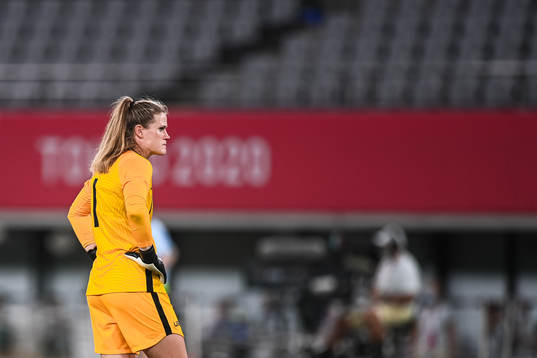 Goalkeeper Alyssa Naeher of USA looks dejected
