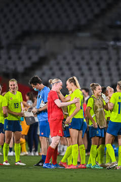 Goalkeeper Hedvig Lindahl and Fridolina Rolfö of Sweden