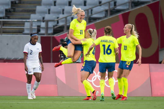 during the women's football game between Sweden and USA at