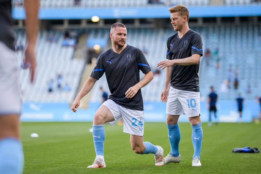 Lasse Nielsen and Anders Christiansen of Malmö FF prior to