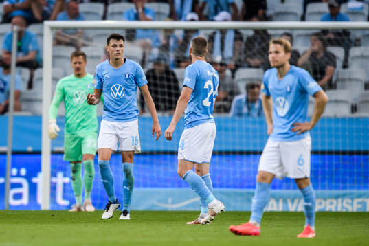 Anel Ahmedhodzic and Oscar Lewicki of Malmö FF look
