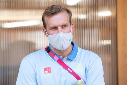 Max Darj of the Swedish handball team at a press meet