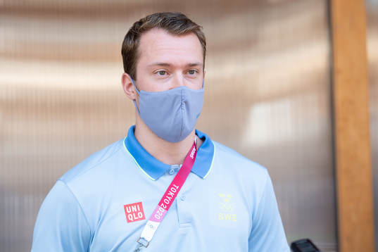 Felix Claar of the Swedish handball team at a press meet