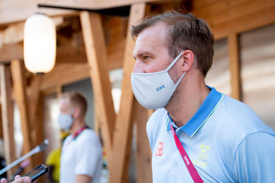 Max Darj of the Swedish handball team at a press meet