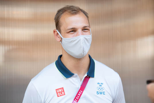 Lukas Sandell of the Swedish handball team at a press meet