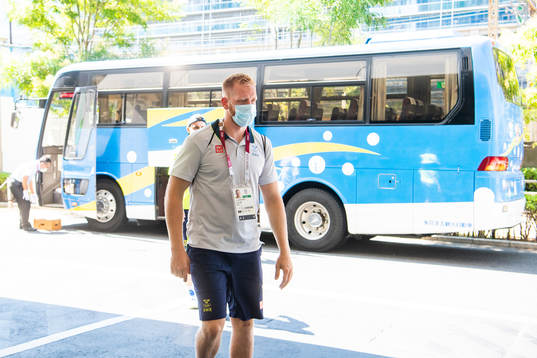 Jim Gottfridsson of the Swedish handball team arrives to a