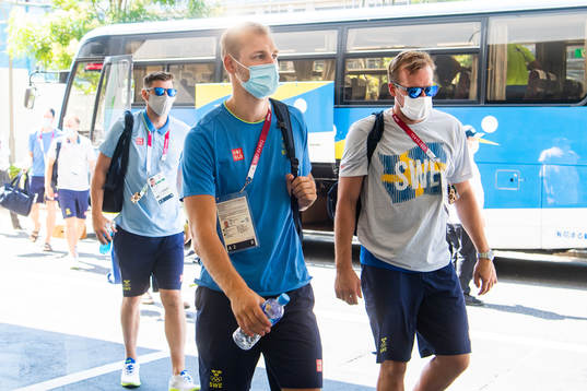 Lukas Sandell and Max Darj of the Swedish handball team