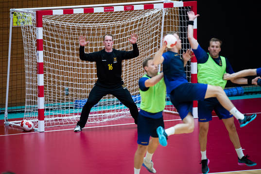 Mikael Aggefors of the Swedish handball team