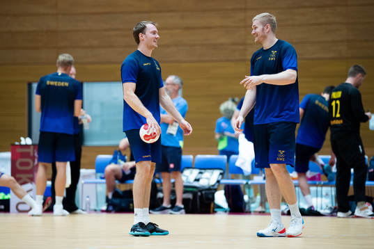 Felix Claar and Anton Lindskog of the Swedish handball team