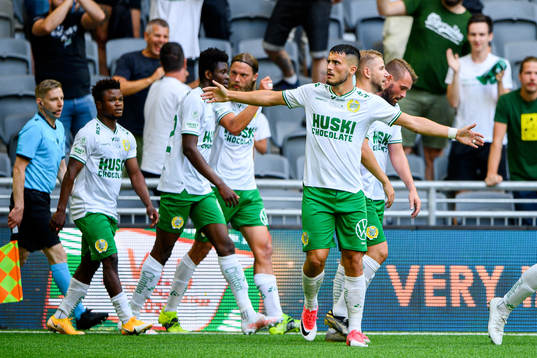 Astrit Selmani of Hammarby celebrates the 1-0 goal