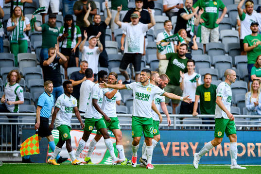 Astrit Selmani of Hammarby celebrates the 1-0 goal