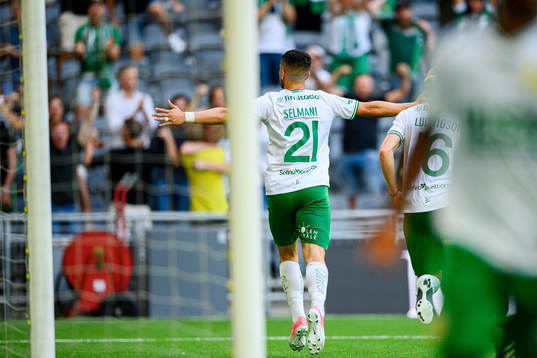 Astrit Selmani of Hammarby celebrates the 2-1 goal