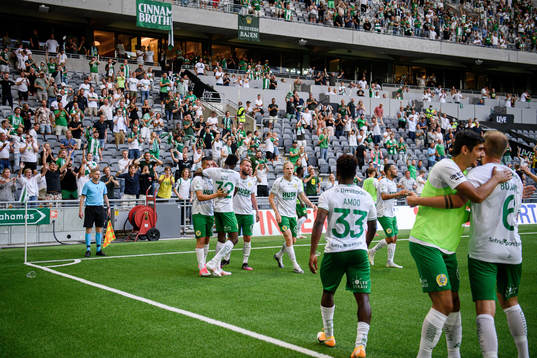 Players of Hammarby celebrate the 2-1 goal by  Astrit