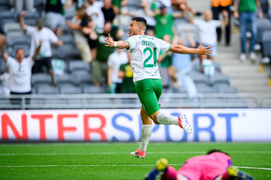 Astrit Selmani of Hammarby celebrates the 1-0 goal